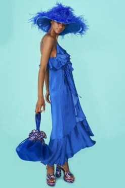 Blue Silk Blend Maxi Ruffle Dress -Deals Fabulous Women Wear Store blue silk blend maxi ruffle dress p14296 93667 image
