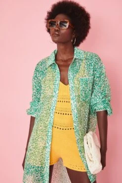 Green Semi-Sheer Shirt Dress -Deals Fabulous Women Wear Store green semi sheer shirt dress p12713 86104 image