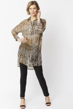 JAYLEY Animal Print Leopard Print Oversized Shirt Dress