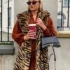 JAYLEY Animal Print Shania Faux Fur Long Length Hooded Gilet