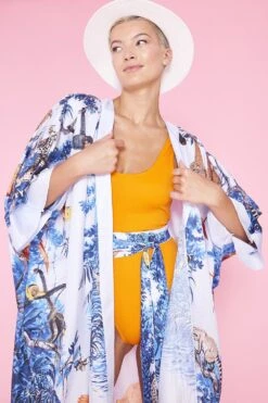 JAYLEY Bamboo Blend Patchwork Maxi Kimono