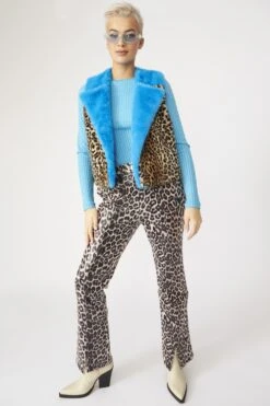 JAYLEY Bamboo Blue Animal Print Gilet With Zip -Deals Fabulous Women Wear Store jayley bamboo blue animal print gilet with zip p13023 88195 image