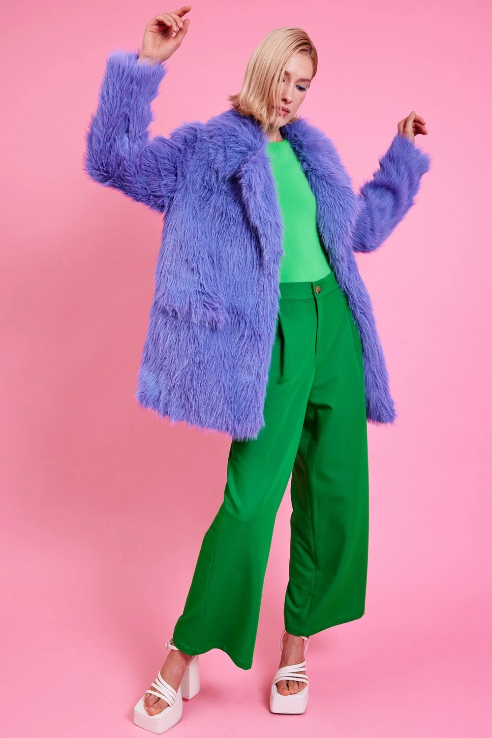 JAYLEY Bamboo Faux Fur Lilac Midi Coat 1 JAYLEY Bamboo Faux Fur Lilac Midi Coat