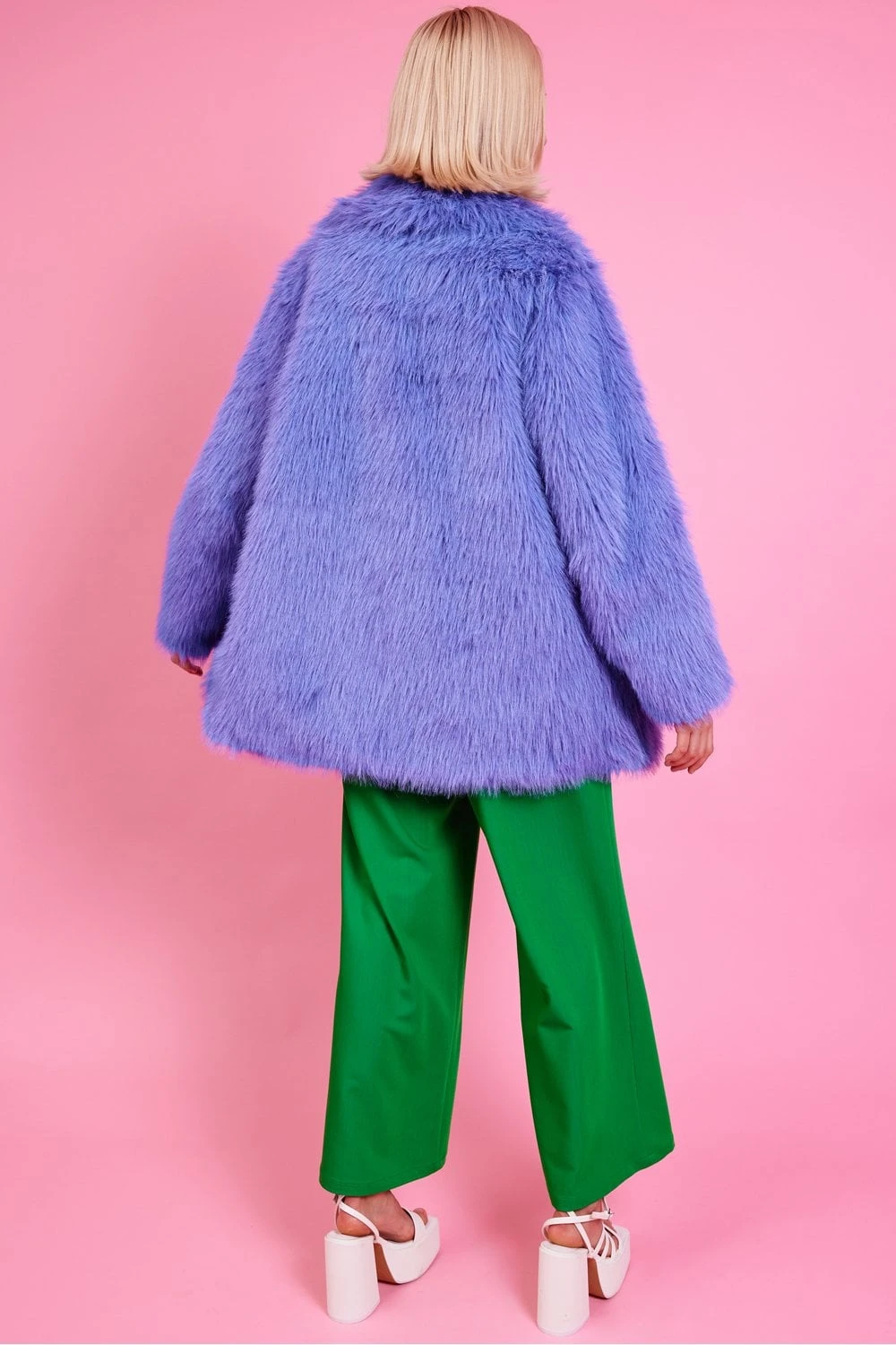 JAYLEY Bamboo Faux Fur Lilac Midi Coat 3 JAYLEY Bamboo Faux Fur Lilac Midi Coat - Image 3