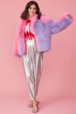 JAYLEY Bamboo Faux Fur Pink And Purple Coat -Deals Fabulous Women Wear Store jayley bamboo faux fur pink and purple coat p12209 84209 image