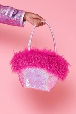 JAYLEY Bamboo Sequins Faux Fur Bag