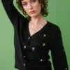 JAYLEY Black Cashmere Blend Cardigan With Embroidered Heart Design