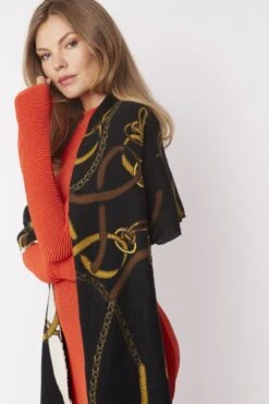 JAYLEY Black Cashmere & Silk Blend Wrap With Chain Print Design