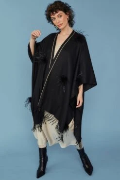 JAYLEY Black Cashmere Wrap With Feathers -Deals Fabulous Women Wear Store jayley black cashmere wrap with feathers p10964 76754 image
