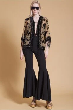 JAYLEY Black Devore Tasseled Kimono Jacket -Deals Fabulous Women Wear Store jayley black devore tasseled kimono jacket p2925 45887 image