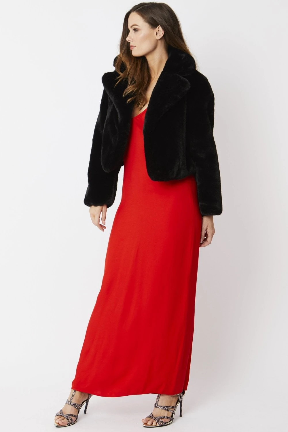 JAYLEY Black Faux Fur Cropped Coat 1 JAYLEY Black Faux Fur Cropped Coat