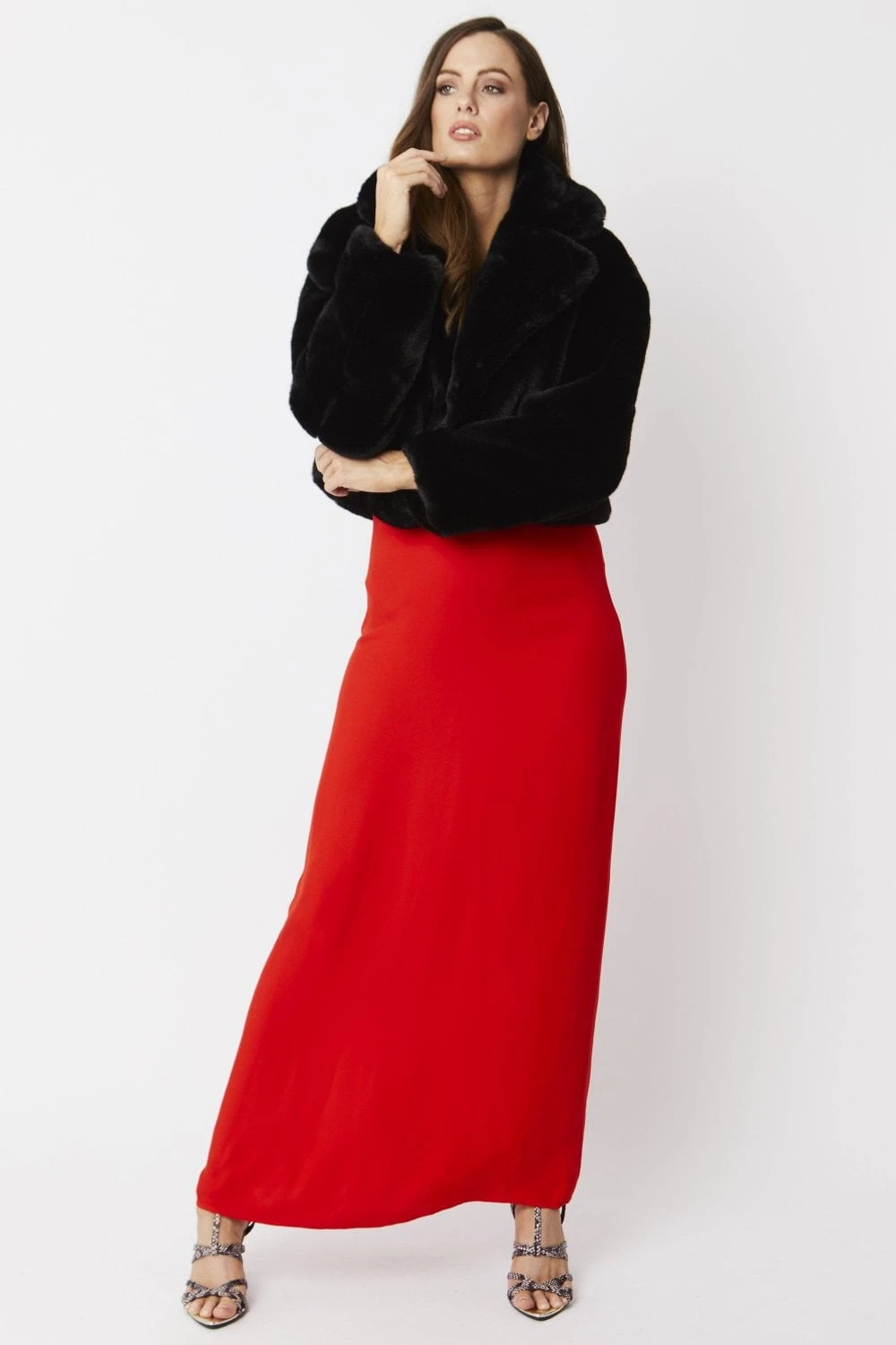 JAYLEY Black Faux Fur Cropped Coat 2 JAYLEY Black Faux Fur Cropped Coat - Image 2