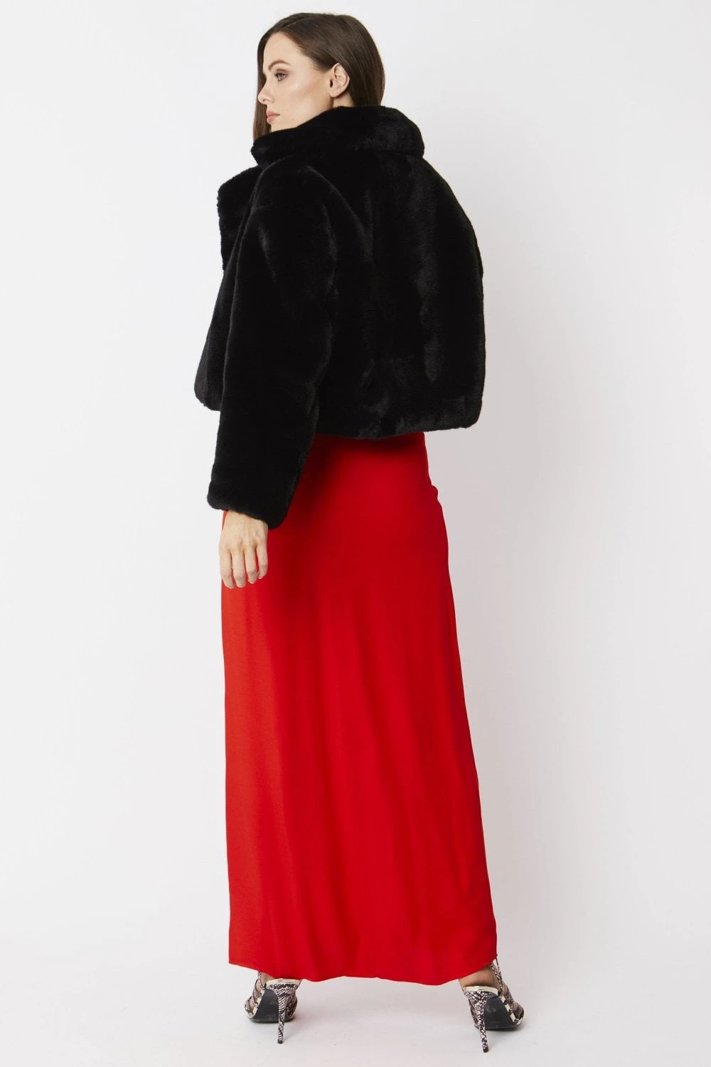 JAYLEY Black Faux Fur Cropped Coat 5 JAYLEY Black Faux Fur Cropped Coat - Image 5