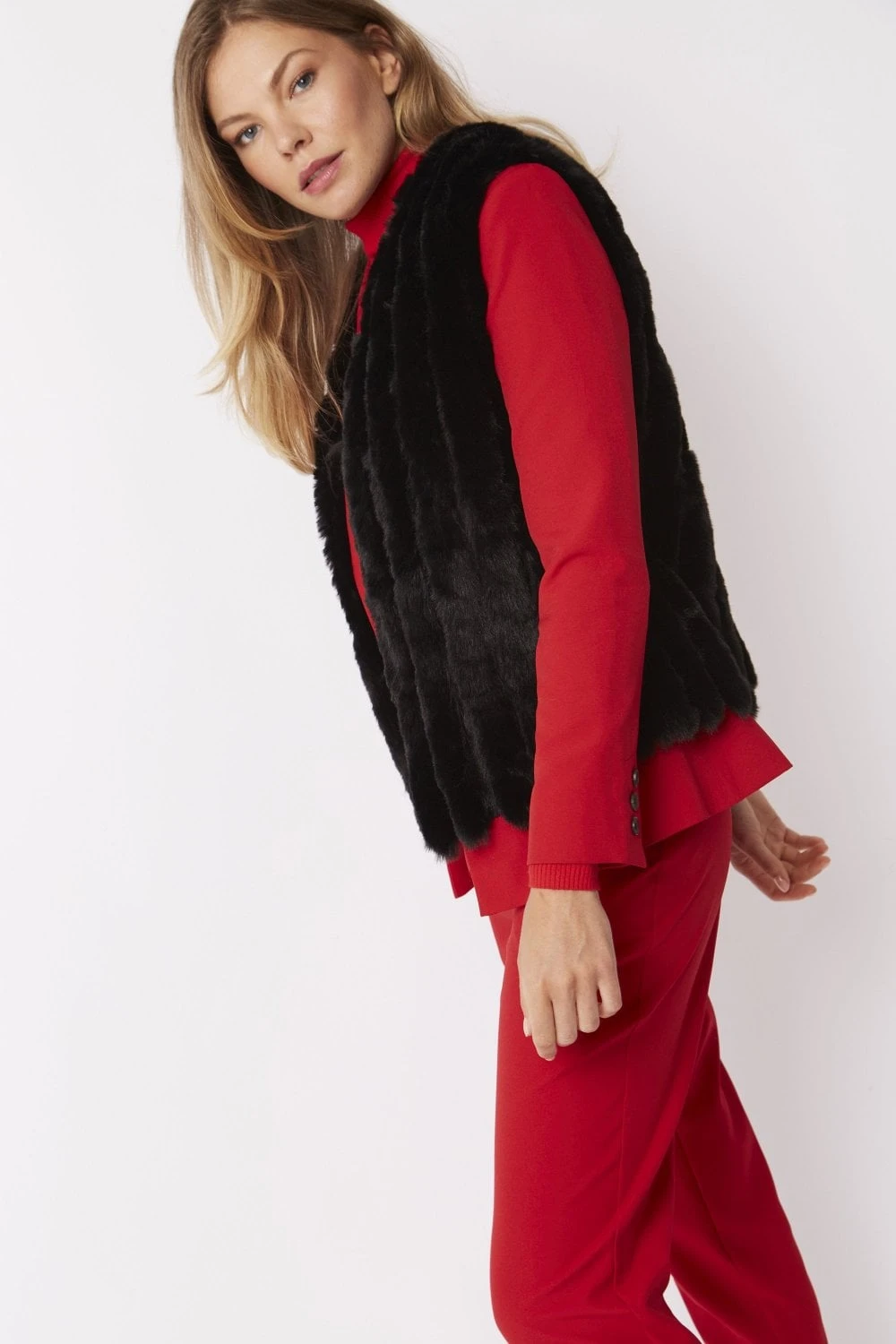 JAYLEY Black Faux Fur Faux Suede Vertical Stripe Gilet 3 JAYLEY Black Faux Fur Faux Suede Vertical Stripe Gilet - Image 3