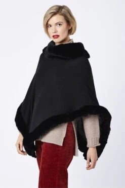 JAYLEY Black Faux Fur Trim Poncho -Deals Fabulous Women Wear Store jayley black faux fur trim poncho p3943 58639 image