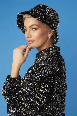 JAYLEY Black Sequin Bucket Hat -Deals Fabulous Women Wear Store jayley black sequin bucket hat p13555 91954 image