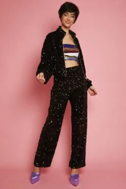 JAYLEY Black Sequin Cropped Biker Jacket -Deals Fabulous Women Wear Store jayley black sequin cropped biker jacket p13522 91643 image