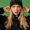 JAYLEY Black Sequin Hat With Faux Fur Bobble