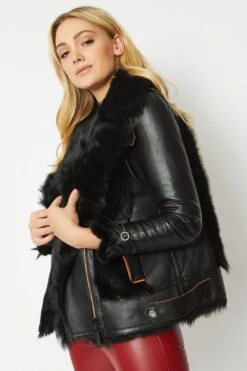 JAYLEY Black Shearling & Leather Gilet -Deals Fabulous Women Wear Store jayley black shearling leather gilet p7651 46436 image