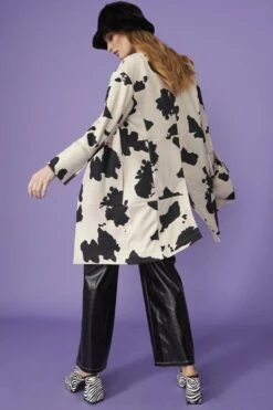 JAYLEY Black Silk Blend & Faux Suede Cow Print Coat -Deals Fabulous Women Wear Store jayley black silk blend faux suede cow print coat p7738 88871 image