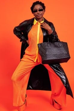 JAYLEY Black Woven Metallic Tote Bag