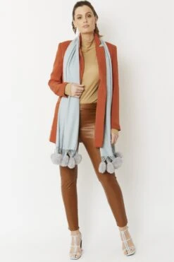 JAYLEY Blue Cashmere Blend Wrap With Faux Fur Heart Poms -Deals Fabulous Women Wear Store jayley blue cashmere blend wrap with faux fur heart poms p4830 62299 image