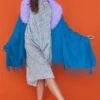 JAYLEY Blue Cashmere Wrap With A Purple Faux Fur Trim And Tassels