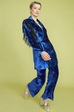 JAYLEY Blue Crushed Velvet Blazer Dress With Sequin Tassels 7 JAYLEY Blue Crushed Velvet Blazer Dress With Sequin Tassels -Deals Fabulous Women Wear Store jayley blue crushed velvet blazer dress with sequin tassels p13385 90650 image