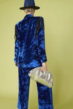 JAYLEY Blue Crushed Velvet Blazer Jacket -Deals Fabulous Women Wear Store jayley blue crushed velvet blazer jacket p13347 90396 image