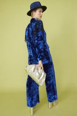 JAYLEY Blue Crushed Velvet Blazer Jacket -Deals Fabulous Women Wear Store jayley blue crushed velvet blazer jacket p13347 90397 image