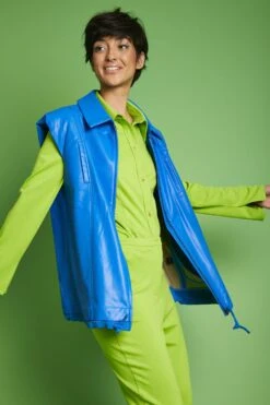 JAYLEY Blue Eco Leather Gilet