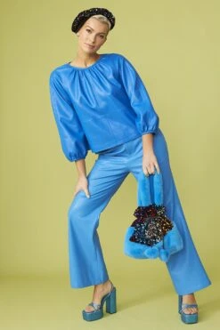JAYLEY Blue Eco Leather Swing Top