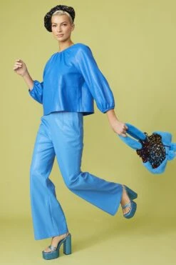 JAYLEY Blue Eco Leather Swing Top -Deals Fabulous Women Wear Store jayley blue eco leather swing top p12856 87083 image