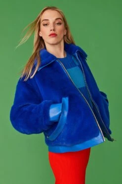 JAYLEY Blue Faux Fur Bomber Jacket -Deals Fabulous Women Wear Store jayley blue faux fur bomber jacket p12464 85019 image