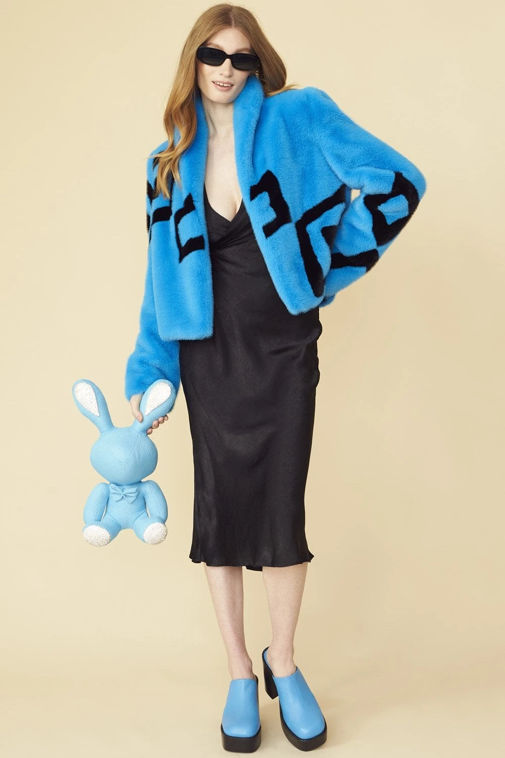 JAYLEY Blue Faux Fur Cropped Jacket 1 JAYLEY Blue Faux Fur Cropped Jacket