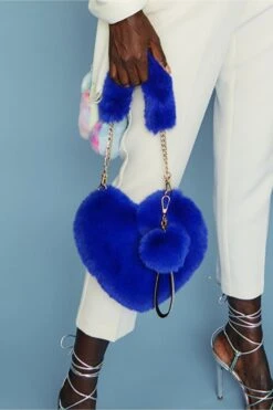 JAYLEY Blue Faux Fur Love Heart Bag