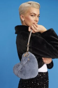 JAYLEY Blue Faux Fur Love Heart Micro Bag