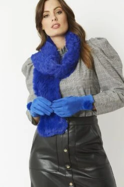 JAYLEY Blue Faux Suede Gloves With Faux Fur Pom -Deals Fabulous Women Wear Store jayley blue faux suede gloves with faux fur pom p4591 61160 image