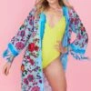 JAYLEY Blue Floral Silk Devore Kimono