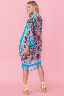 JAYLEY Blue Floral Silk Devore Kimono -Deals Fabulous Women Wear Store jayley blue floral silk devore kimono p8769 49181 image