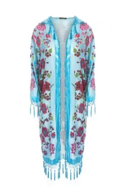 JAYLEY Blue Floral Silk Devore Kimono -Deals Fabulous Women Wear Store jayley blue floral silk devore kimono p8769 49182 image