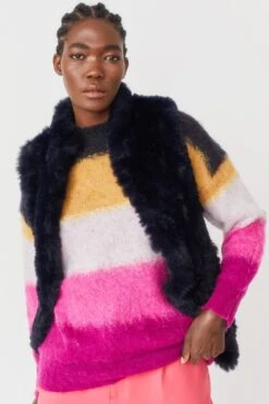 JAYLEY Blue Hand Knitted Faux Fur Gilet -Deals Fabulous Women Wear Store jayley blue hand knitted faux fur gilet p3749 77806 image