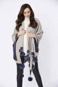 JAYLEY Blue Luxury Reversible Cashmere Blend Pom Pom Wrap -Deals Fabulous Women Wear Store jayley blue luxury reversible cashmere blend pom pom wrap p3508 56894 image