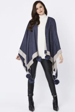 JAYLEY Blue Luxury Reversible Cashmere Blend Pom Pom Wrap -Deals Fabulous Women Wear Store jayley blue luxury reversible cashmere blend pom pom wrap p3508 56896 image