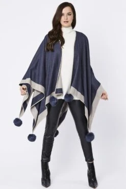 JAYLEY Blue Luxury Reversible Cashmere Blend Pom Pom Wrap -Deals Fabulous Women Wear Store jayley blue luxury reversible cashmere blend pom pom wrap p3508 56898 image