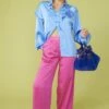 JAYLEY Blue Rayon Blend Ruffle Blouse