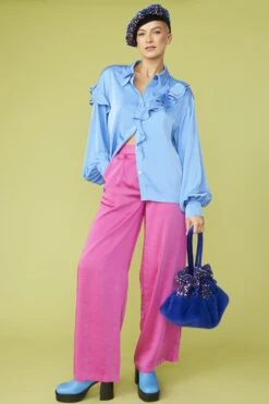 JAYLEY Blue Rayon Blend Ruffle Blouse -Deals Fabulous Women Wear Store jayley blue rayon blend ruffle blouse p13752 93117 image