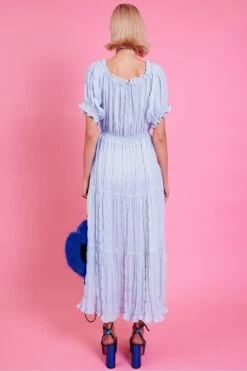 JAYLEY Blue Silk Blend Maxi Ruffle Dress -Deals Fabulous Women Wear Store jayley blue silk blend maxi ruffle dress p14409 95869 image