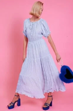 JAYLEY Blue Silk Blend Maxi Ruffle Dress -Deals Fabulous Women Wear Store jayley blue silk blend maxi ruffle dress p14409 95870 image