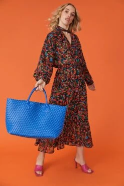JAYLEY Blue Woven Metallic Tote Bag -Deals Fabulous Women Wear Store jayley blue woven metallic tote bag p11337 79062 image